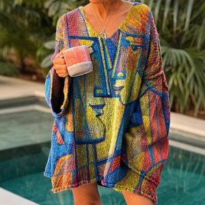 Casual V Neck Christmas Tree Pattern Sweatshirt, Hoodies & Sweatshirts, color:Multicolor|size:4XL, catalog Noracora shop