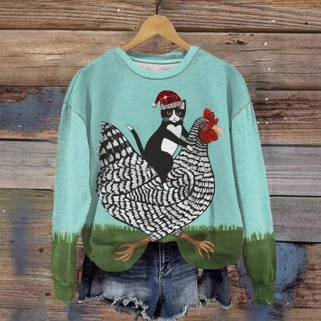 Women's Crew Neck Animal Casual Spring/Fall Long Sleeve Sweatshirt, JustFashionNow Sweatshirts & Hoodies, color:Blue|size:4XL,