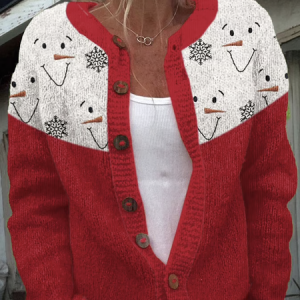 Women Christmas Knitted Floral Long Sleeve Comfy Casual Cardigan, Outerwear, color:Red|size:5XL, catalog Noracora shop