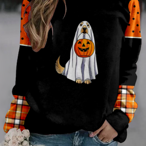 Halloween Casual Cute Dog Crew Neck Text Letters Sweatshirt, Hoodies & Sweatshirts, color:Black-Orange|size:4XL, catalog Noracora shop