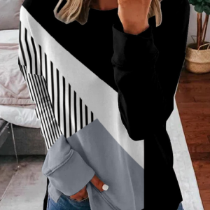 Women's Crew Neck Abstract Zipper Casual Spring/Fall Long Sleeve Sweatshirt, JustFashionNow Sweatshirts & Hoodies, color:Black|size:4XL,