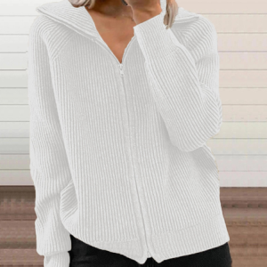 Women's Striped Zipper Regular Loose Jacket, Outerwear, color:White|size:3XL, catalog Noracora shop