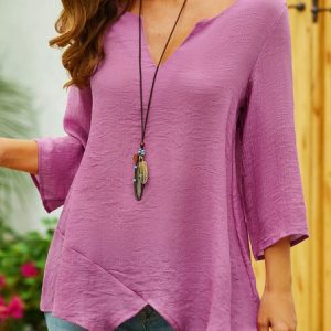 Oversized loose linen women's summer shirt (the fabric is a bit transparent, you need to wear it with a tube top), Blouses, color:Pink|size:5XL, catalog Noracora shop