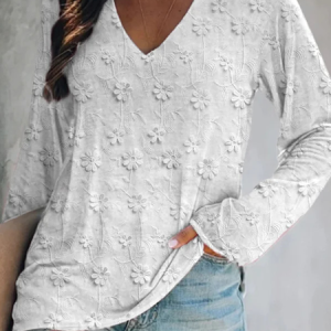 Women 3D Printing Long Sleeve Tee T-shirt V Neck Vintage Spring/Fall Top, JustFashionNow T-Shirts, color:White|size:XXL,