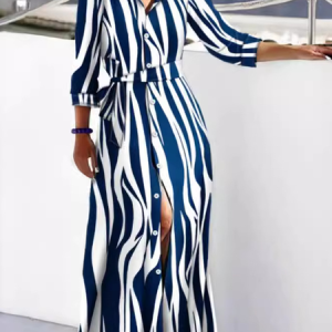 Women Striped Long Sleeve Comfy Casual Lace Maxi Dress, Dresses, color:Blue|size:XXL, catalog Noracora shop