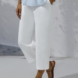 Paneled Linen Casual Pants, Pants, color:Blue|size:XXL, catalog Noracora shop