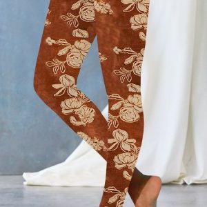 Women's Floral Casual All Season Long Leggings, JustFashionNow Leggings, color:Brown|size:XXL,