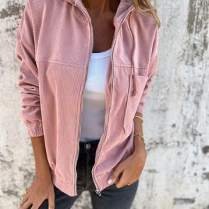 Women's Plain Bomber Jacket Zipper Regular Regular Fit Jacket, Jackets, color:Pink|size:XXL, catalog Noracora shop