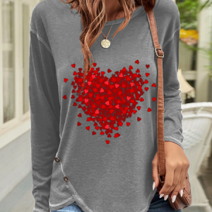 Casual Buttoned Heart T-Shirt, Long sleeves, Lilicloth.com
