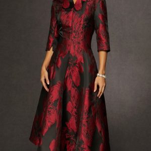 Satin Floral Pocket Elegant Formal Dress, Midi Dresses, color:As Picture|size:XXL, Stylewe