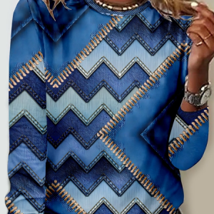 Casual Abstract Crew Neck Long Sleeve T-shirt, T-shirts, color:Blue|size:4XL, catalog Noracora shop