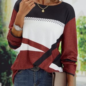 Fit Geometric Elegant Crew Neck T-shirt, T-shirts, color:Red|size:XXL, catalog Noracora shop