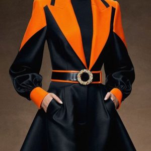 Regular Fit Regular Sleeve Lapel Collar Urban Blazer With Belt, Blazers, color:As Picture|size:XXL, Stylewe
