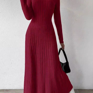 Women Plain Crew Neck Long Sleeve Comfy Casual Lace Maxi Dress, Dresses, color:Red|size:XL, catalog Noracora shop