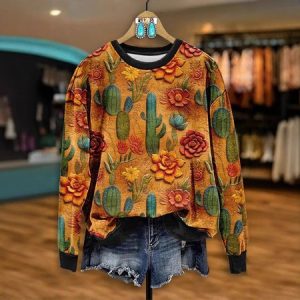 Casual Crew Neck Floral Sweatshirt, Hoodies & Sweatshirts, color:Yellow|size:4XL, catalog Noracora shop