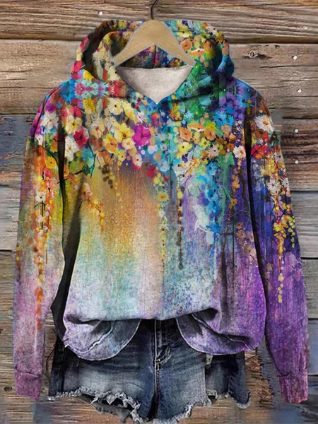 Casual Hoodie Floral Sweatshirt, Hoodies&Sweatshirts, Lilicloth.com