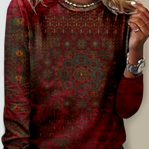 Ethnic Casual Loose T-Shirt, Long sleeves, Lilicloth.com