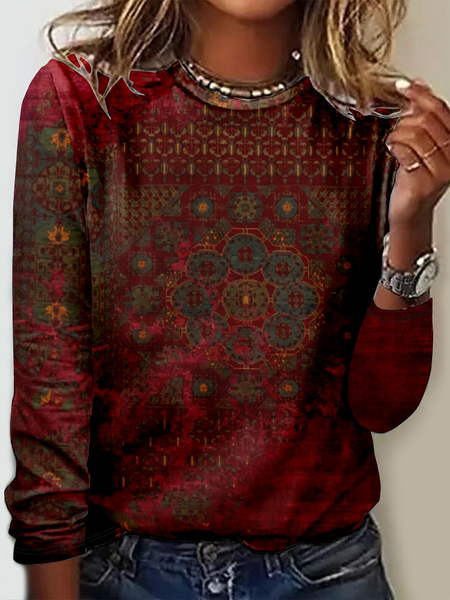 Ethnic Casual Loose T-Shirt, Long sleeves, Lilicloth.com
