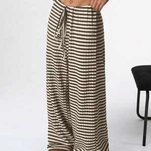 Casual Striped Long Pant, Pants, color:Brown|size:XXL, catalog Noracora shop