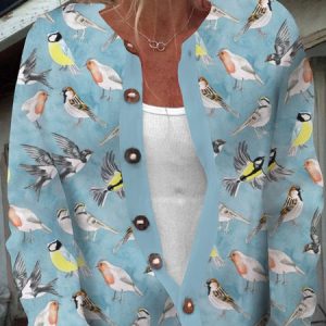 Women 3D Printing Long Sleeve Comfy Casual Buttoned Cardigan, Outerwear, color:Blue|size:3XL, catalog Noracora shop