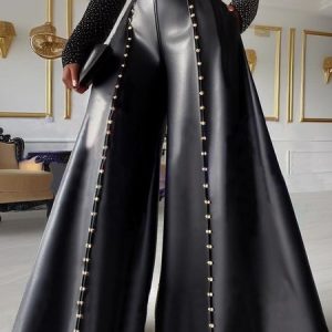 Urban Faux Leather Pants With No Belt, Leather Pants, color:Black|size:XXL, Stylewe