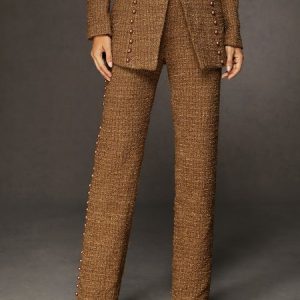 Urban Tweed Straight Leg Pants, Pants, color:Brown|size:XXL, Stylewe