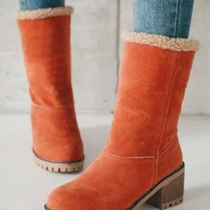 Casual Plain Slip On Block Heel Snow Boots, Boots, color:Orange|size:43, catalog Noracora shop