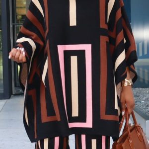 Raglan Sleeve Casual Turtleneck Loose Sweater, Pullovers, color:Brown|size:XXL, Stylewe