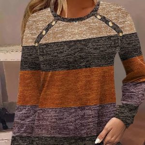 V Neck Long Sleeve Geometric Regular Micro-Elasticity Loose Blouse For Women, Blouses, color:Orange|size:XXL, catalog Noracora shop