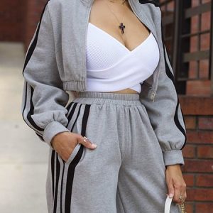 Loose Stand Collar O-Line Casual Jacket, Jackets, color:Gray|size:XXL, Stylewe