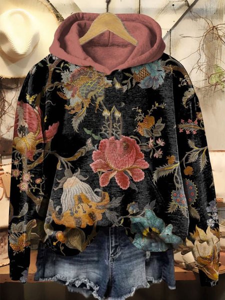 Women's Hoodie Floral Casual Spring/Fall Long Sleeve Sweatshirt, JustFashionNow Sweatshirts & Hoodies, color:Blue|size:4XL,