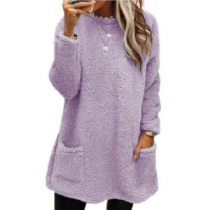 Women Plain Crew Neck Long Sleeve Comfy Casual Midi Dress, Hoodies & Sweatshirts, color:Light Purple|size:5XL, catalog Noracora shop