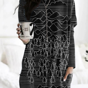 Geometric Wave Art Casual Long T-shirt, Long sleeves, Lilicloth.com