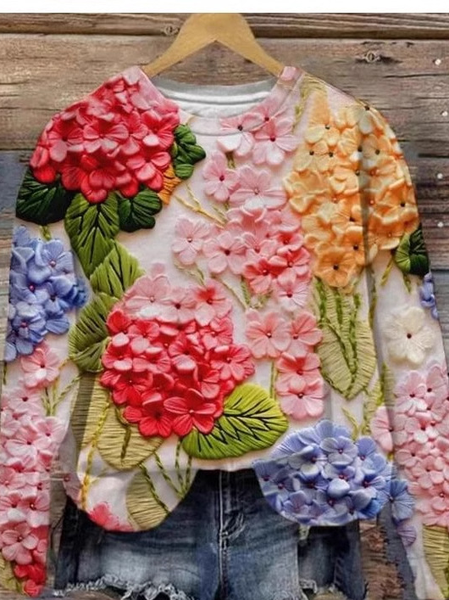 Women's Crew Neck Floral Casual Spring/Fall Long Sleeve Sweatshirt, JustFashionNow Sweatshirts & Hoodies, color:Red|size:XXL,