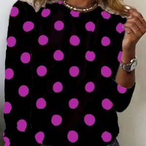Polka Dot Print Long Sleeve Crew Neck T-shirt, Long sleeves, Lilicloth.com