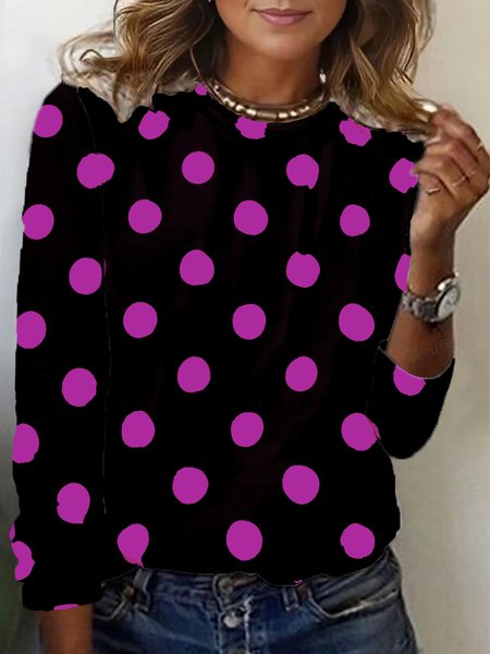Women's Long Sleeve Tee T-shirt Spring/Fall Polka Dots Jersey Crew Neck Daily Going Out Casual Top, JustFashionNow T-Shirts, color:Purple|size:XXL,