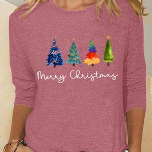 Women's Long Sleeve Blouse Spring/Fall Christmas Tree Cotton-Blend Crew Neck Daily Going Out Casual Top, JustFashionNow Shirts, color:Watermelon|size:3XL,