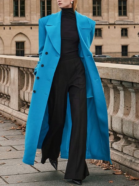 Lapel Collar Long Sleeve Plain Urban Loose Coat With Belt, Coats, color:Blue|size:XXL, Stylewe
