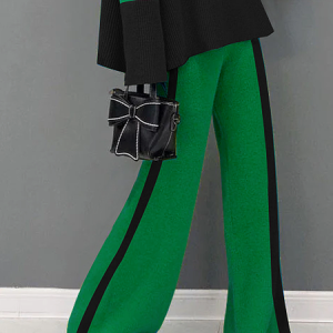 Loose Casual Color Block Long Sweater Pants, Pants, color:As Picture|size:XXL, Stylewe