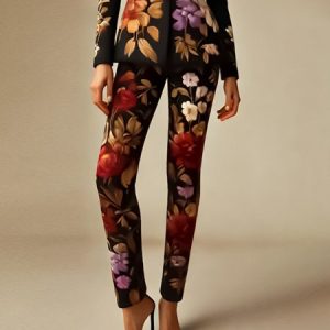 Elegant Printing Floral Fashion Pants, Pants, color:As Picture|size:XXL, Stylewe