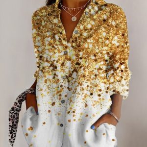 Sparkling gradient casual long sleeved shirt, Blouses, Lilicloth.com