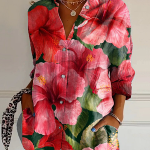 Women Casual Shirt Long Sleeve Floral Regular Loose Top For Women, Shirts, color:Fuchsia|size:4XL, catalog Noracora shop