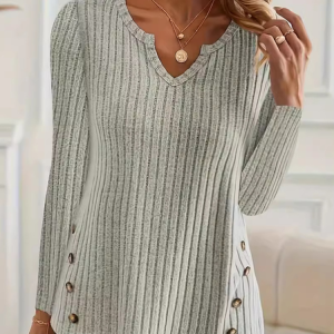 V Neck Long Sleeve Plain Regular Micro-Elasticity Loose Blouse For Women, Blouses, color:Green|size:XXL, catalog Noracora shop