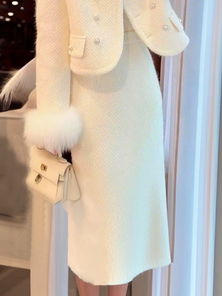 Tight Elegant Plain Slit Skirt, Skirts, color:White|size:XXL, Stylewe