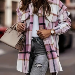 Women's Plaid Thicken Loose Jacket, Outerwear, color:Pink|size:XXL, catalog Noracora shop