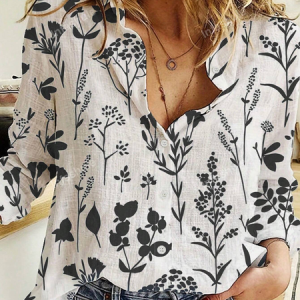 Shirt Collar Long Sleeve Floral Lightweight Regular Fit Shirt For Women, Shirts, color:Deep Blue|size:XXL, catalog Noracora shop