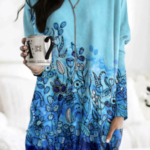 Vintage Geometric Crew Neck Long Sleeve T-shirt, T-shirts, color:Light Blue|size:5XL, catalog Noracora shop