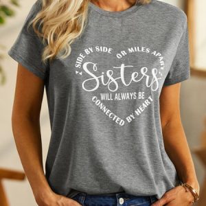 Casual Crew Neck Short Sleeve Loose Text Letters T-Shirt, T-shirts, color:Gray|size:3XL, catalog Noracora shop