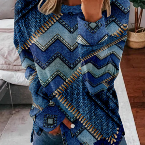 Casual Crew Neck Floral Sweatshirt, Hoodies & Sweatshirts, color:Blue|size:4XL, catalog Noracora shop