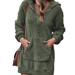 Women Floral Hoodie Long Sleeve Comfy Casual Maxi Dress, Dresses, color:Army Green|size:3XL, catalog Noracora shop